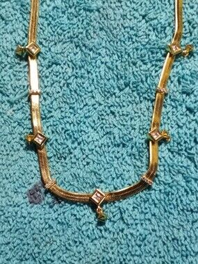 Gold-Tone Women's Gem Accent Necklace - Elegant Square Crystal Design